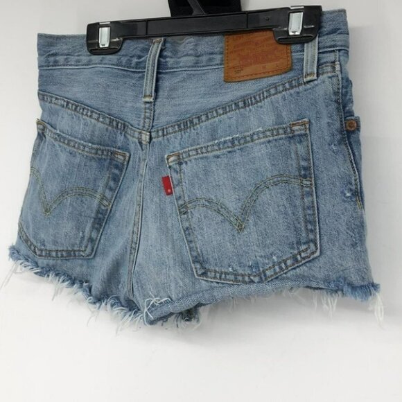 Levi’s 501 cutoff blue denim  shorts distressing - Picture 3 of 14